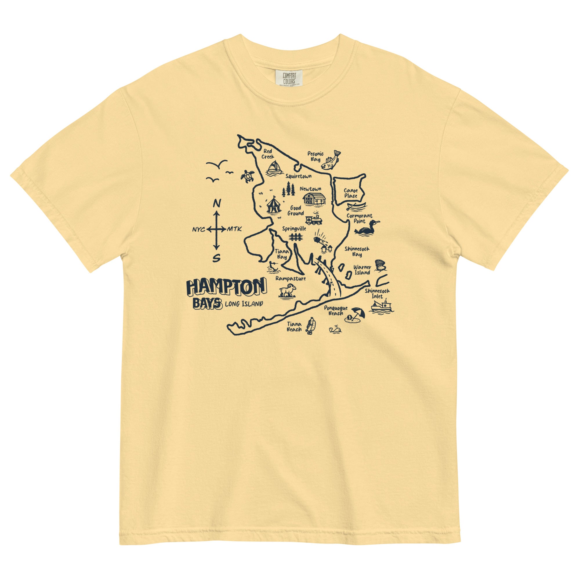 ｙ*ｏ様 House on the Hill L/S Tee (Brown Ho Hampton Bays Long Island - Vintage look Map - Unisex garment-dyed