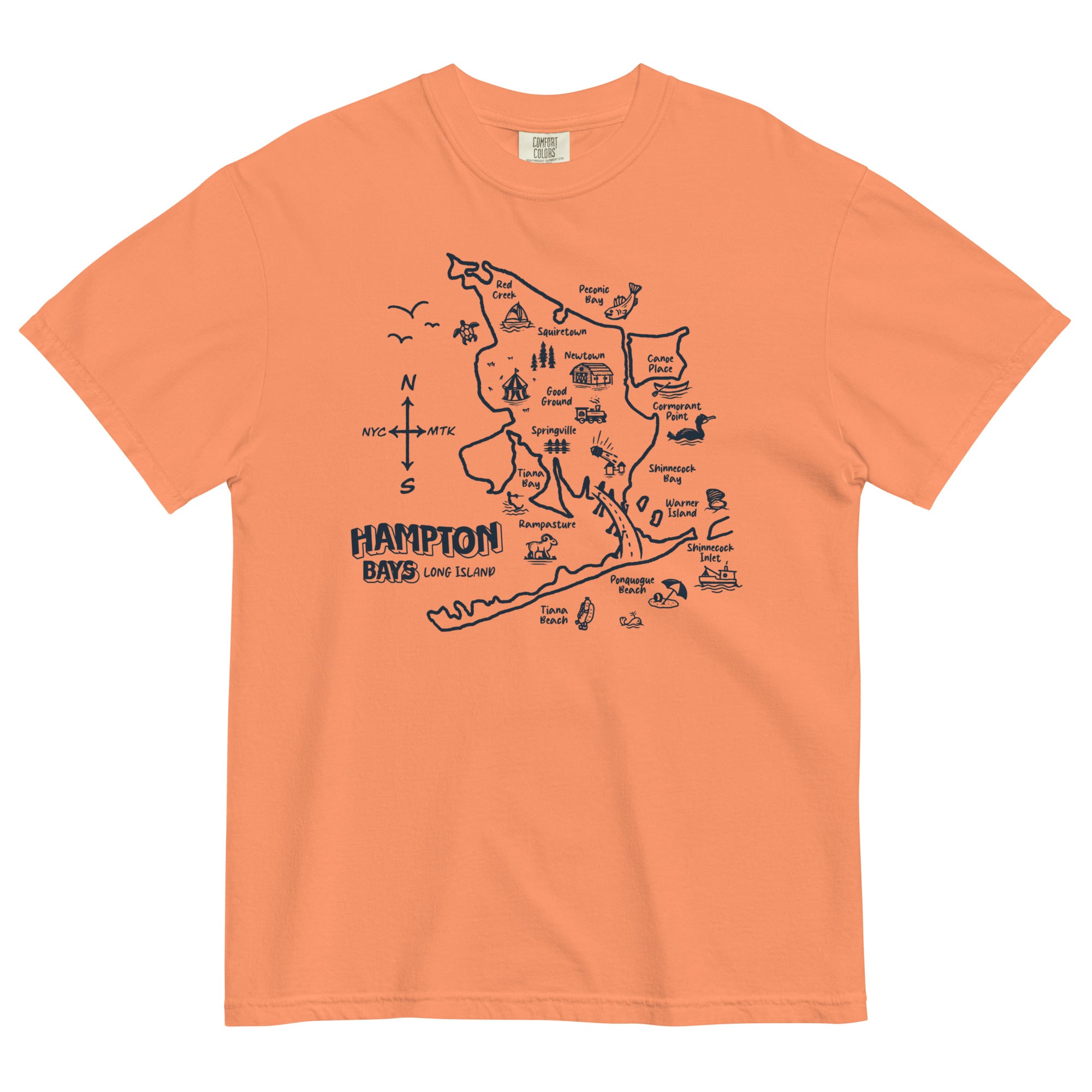 Hampton Bays Long Island - Vintage look Map - Unisex garment-dyed