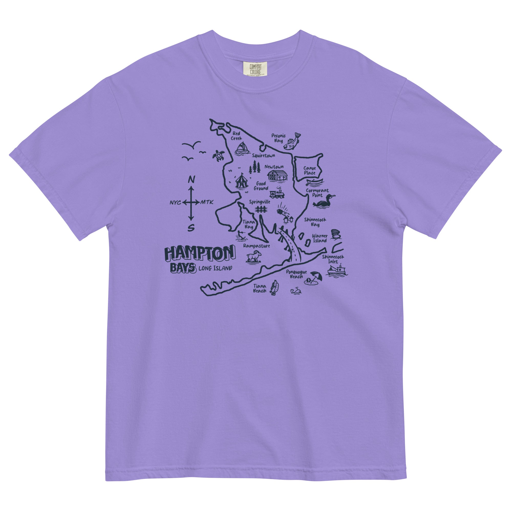 Hampton Bays Long Island - Vintage look Map - Unisex garment-dyed