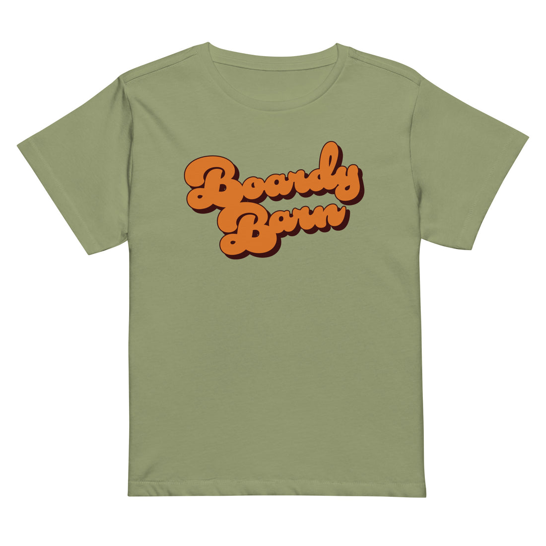 
  
  Boardy Barn 1970's 'Funky Font' Women’s high-waisted t-shirt
  
